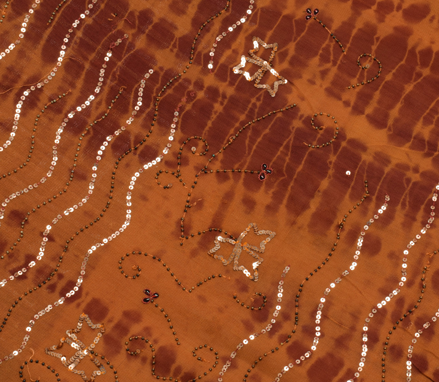 Sushila Vintage Rust Tie-Dye Saree Pure Georgette Silk Woven 5 Yard Sari Fabric