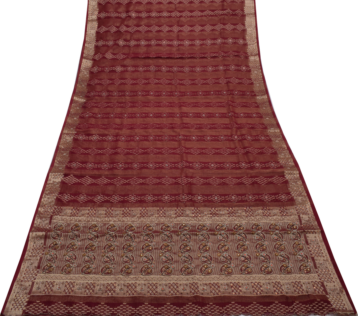 Sushila Vintage Maroon Saree Blend Georgette Silk Woven Sari Craft 5 Yard Fabric