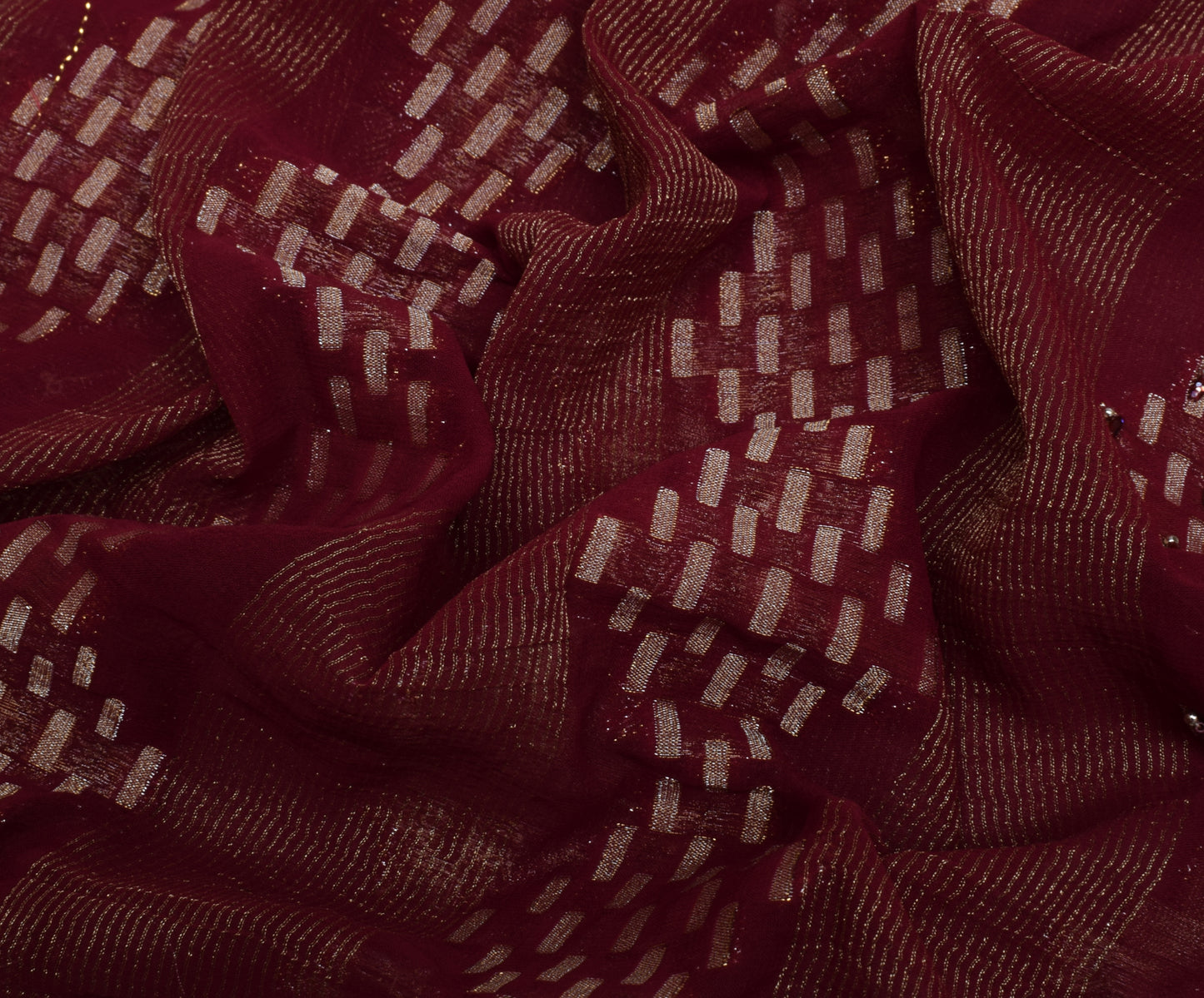 Sushila Vintage Maroon Saree Blend Georgette Silk Woven Sari Craft 5 Yard Fabric