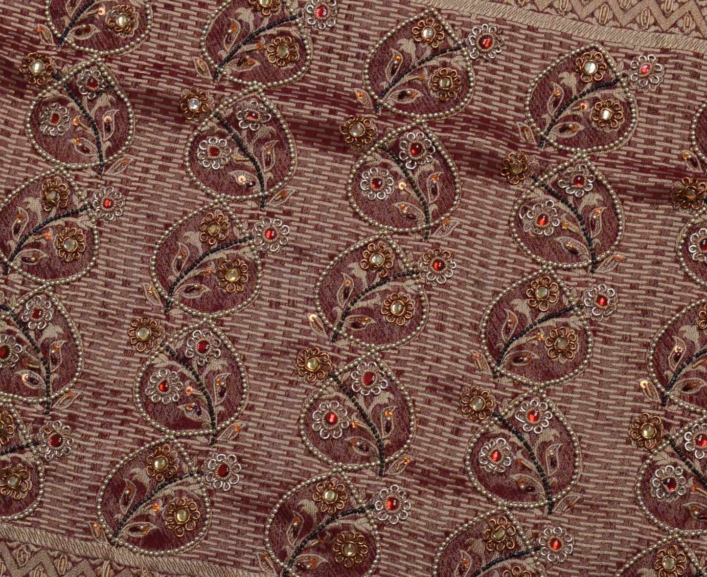 Sushila Vintage Maroon Saree Blend Georgette Silk Woven Sari Craft 5 Yard Fabric