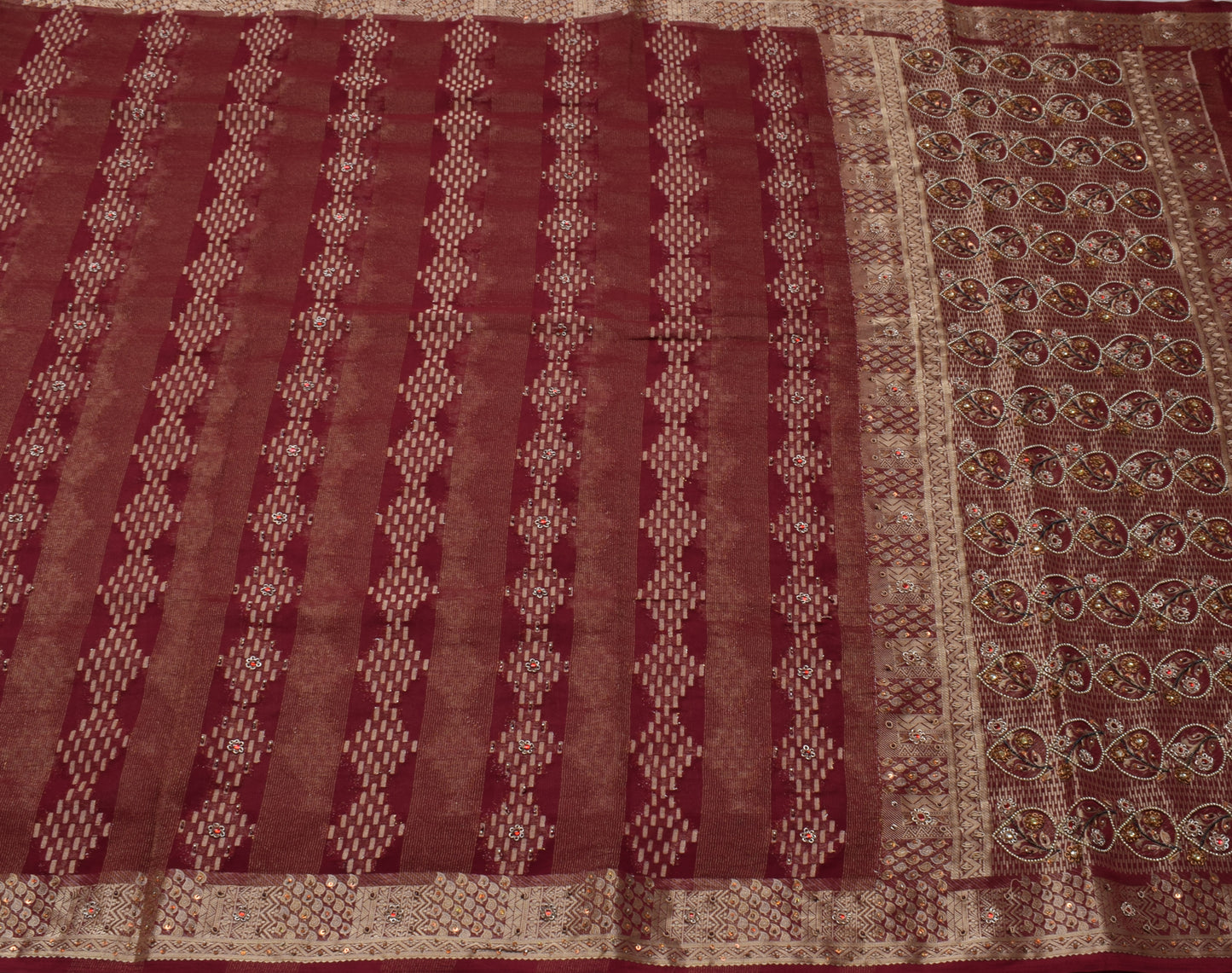 Sushila Vintage Maroon Saree Blend Georgette Silk Woven Sari Craft 5 Yard Fabric