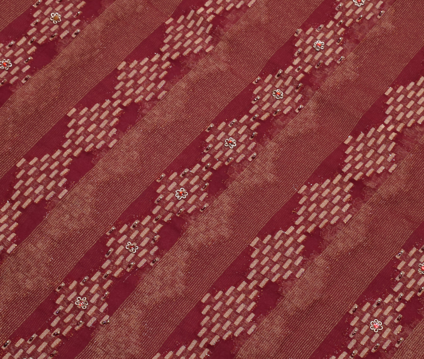 Sushila Vintage Maroon Saree Blend Georgette Silk Woven Sari Craft 5 Yard Fabric