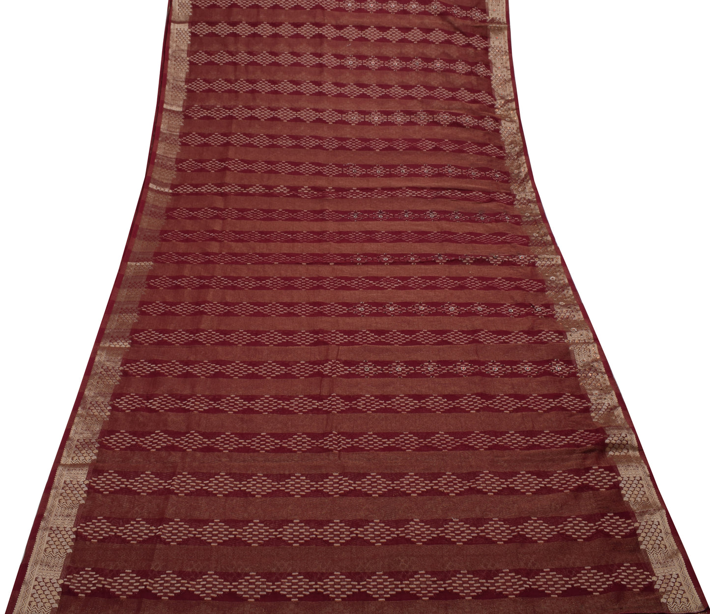 Sushila Vintage Maroon Saree Blend Georgette Silk Woven Sari Craft 5 Yard Fabric