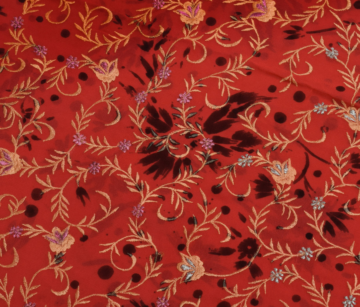 Sushila Vintage Indian Saree Pure Georgette Silk Embroidered Floral Sari Fabric