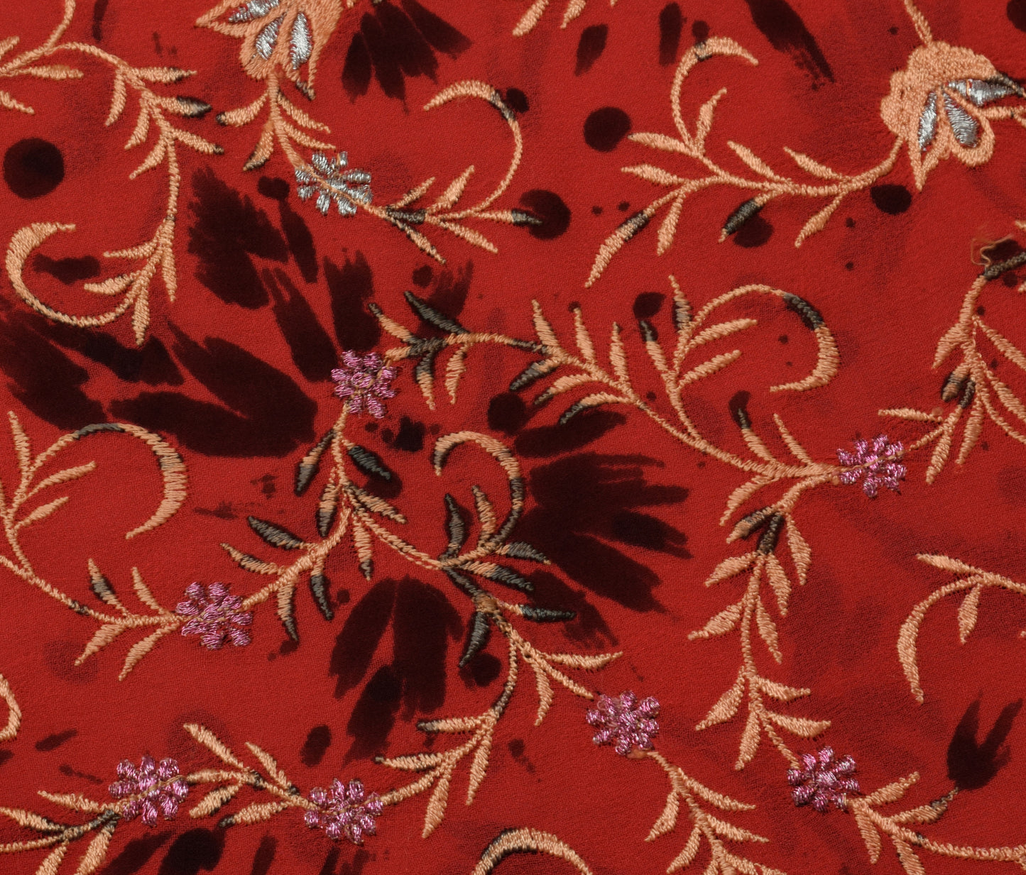 Sushila Vintage Indian Saree Pure Georgette Silk Embroidered Floral Sari Fabric