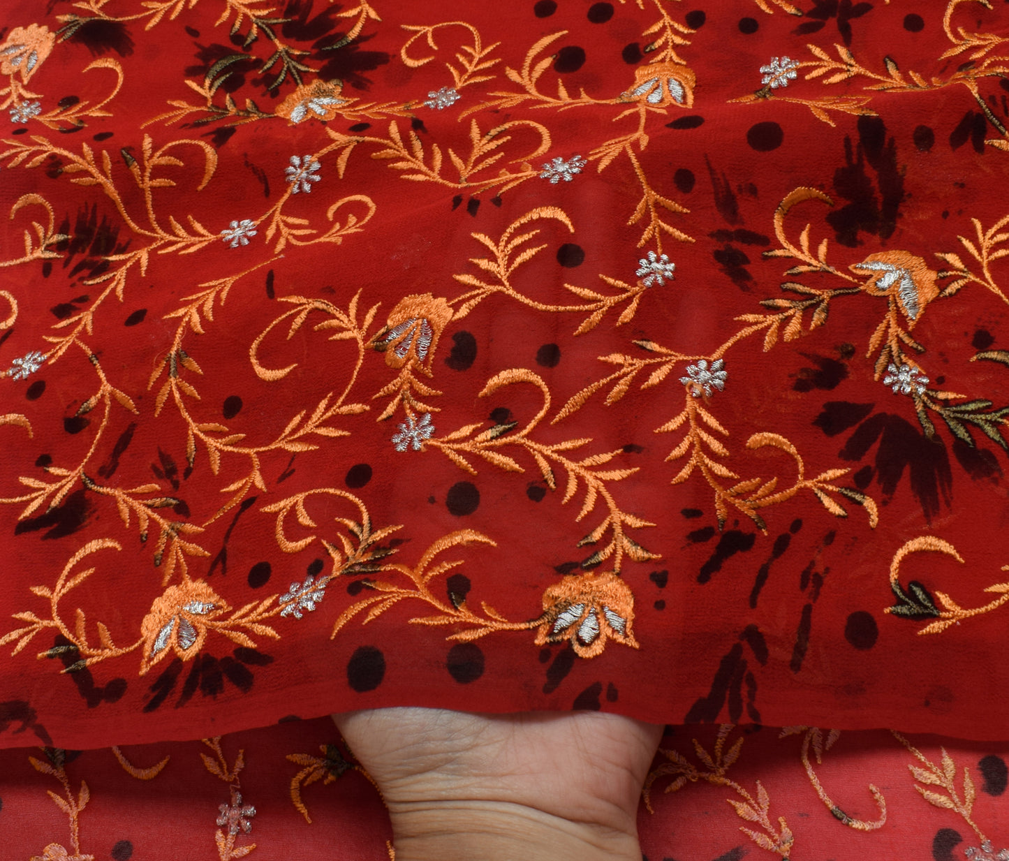 Sushila Vintage Indian Saree Pure Georgette Silk Embroidered Floral Sari Fabric