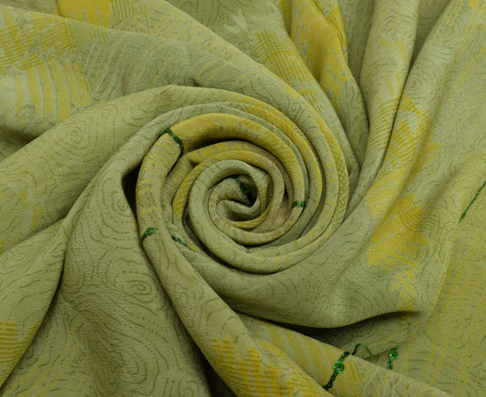 Sushila Vintage Green Saree Pure Crepe Silk Printed & Embroidered  Sari Fabric