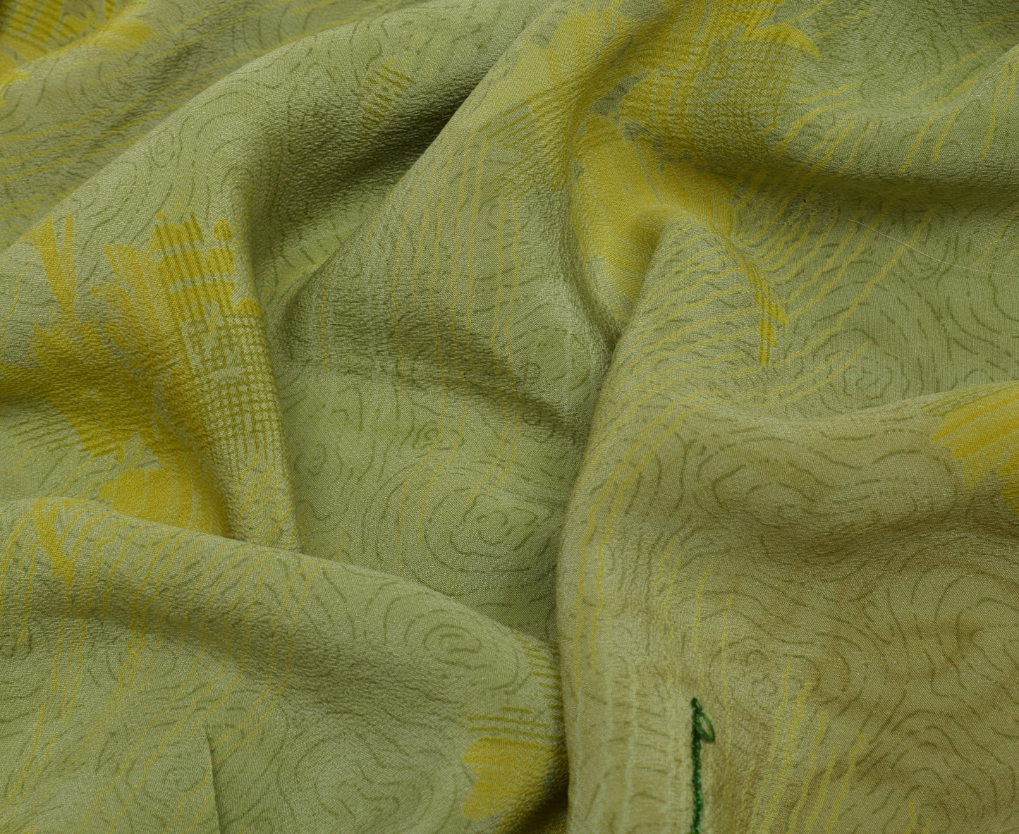Sushila Vintage Green Saree Pure Crepe Silk Printed & Embroidered  Sari Fabric