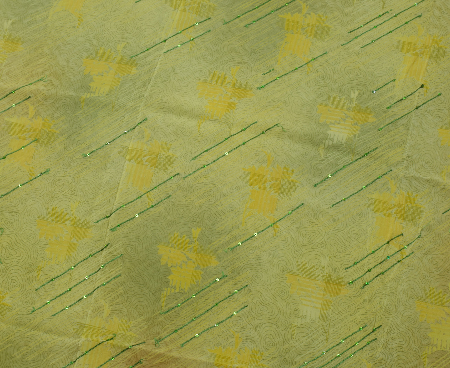 Sushila Vintage Green Saree Pure Crepe Silk Printed & Embroidered  Sari Fabric