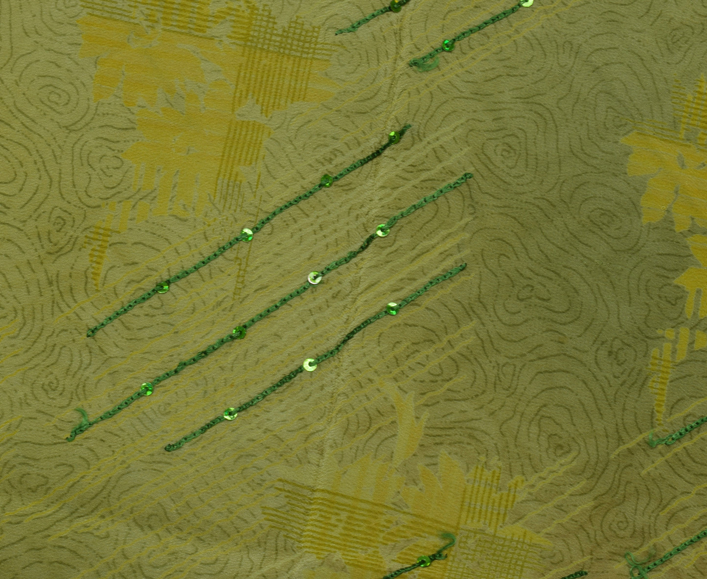 Sushila Vintage Green Saree Pure Crepe Silk Printed & Embroidered  Sari Fabric