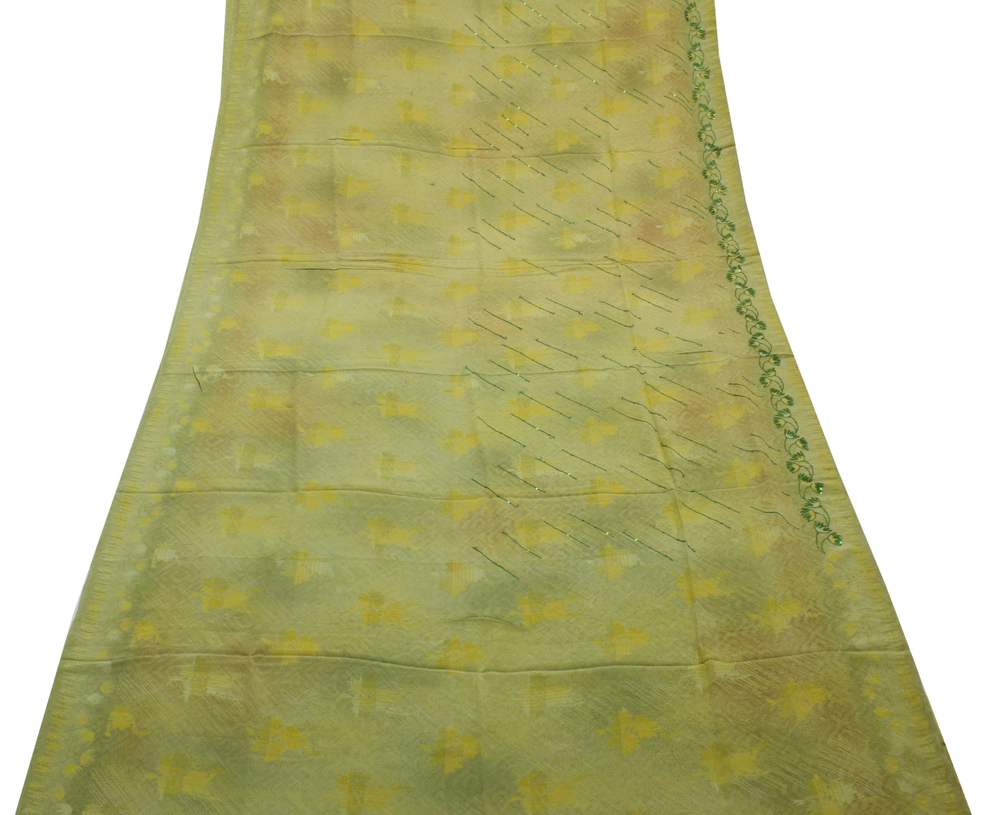 Sushila Vintage Green Saree Pure Crepe Silk Printed & Embroidered  Sari Fabric