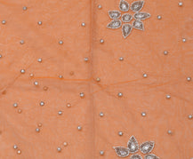 Sushila Vintage Indian Orange Saree Net Mesh Beaded Floral Sari Craft Fabric