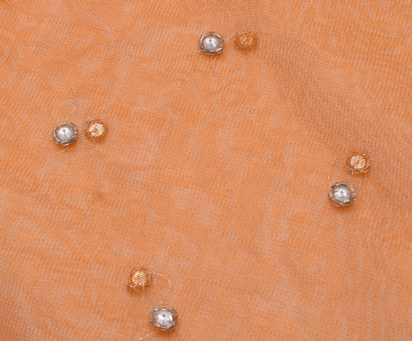 Sushila Vintage Indian Orange Saree Net Mesh Beaded Floral Sari Craft Fabric