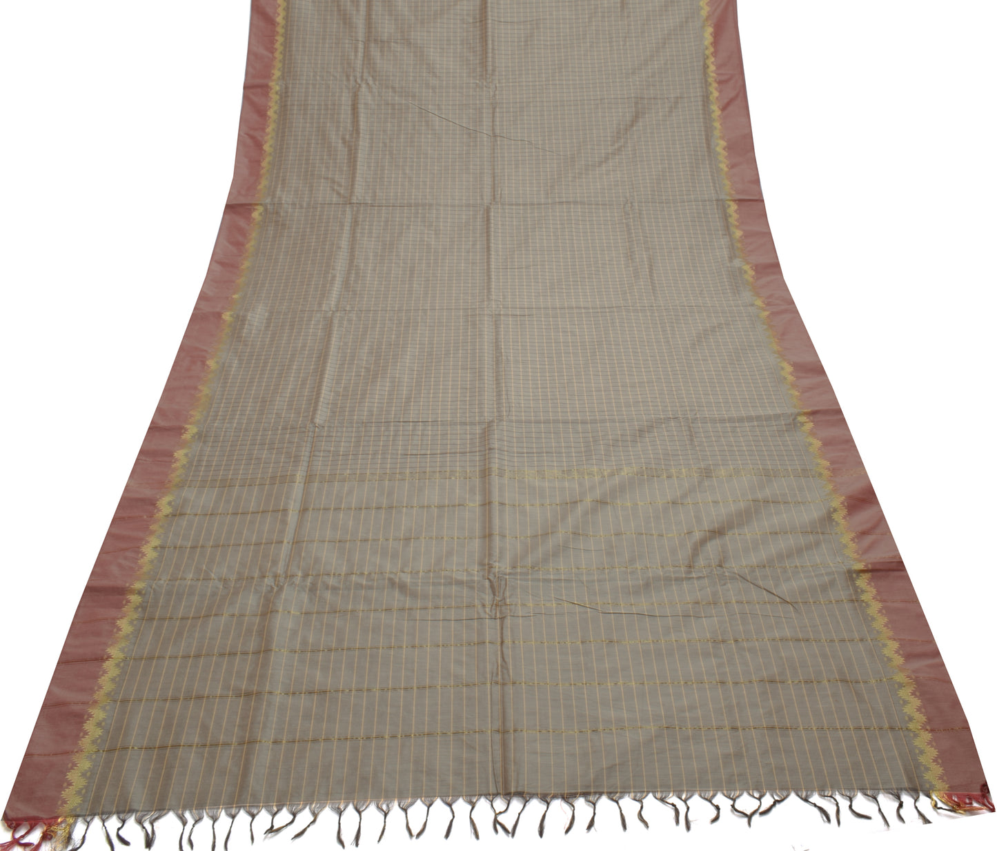 Sushila Vintage Indian Gray Saree Blend Silk Woven Stripes Sari Craft Fabric