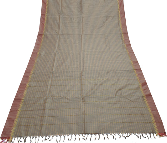 Sushila Vintage Indian Gray Saree Blend Silk Woven Stripes Sari Craft Fabric