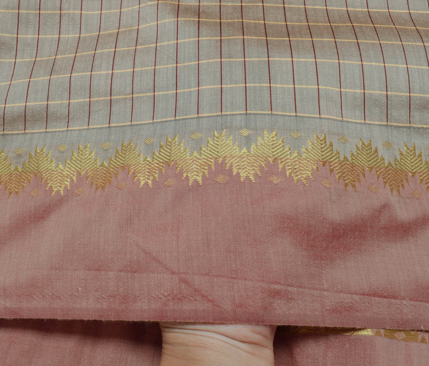 Sushila Vintage Indian Gray Saree Blend Silk Woven Stripes Sari Craft Fabric