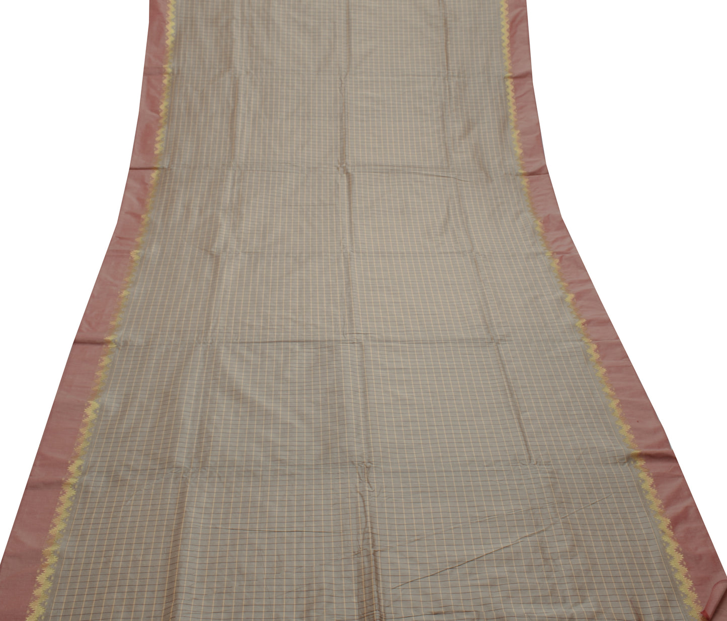 Sushila Vintage Indian Gray Saree Blend Silk Woven Stripes Sari Craft Fabric