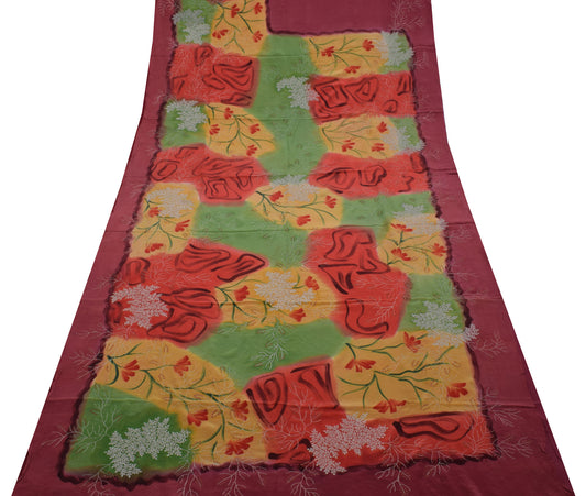 Sushila Vintage Multi-Color Saree Pure Crepe Silk Printed Floral Sari Fabric