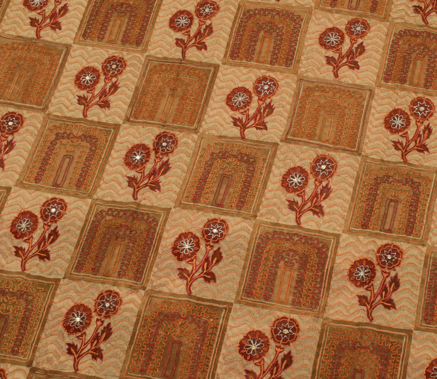 Sushila Vintage Light Brown Saree Pure Georgette Silk Embroidered Sari Fabric