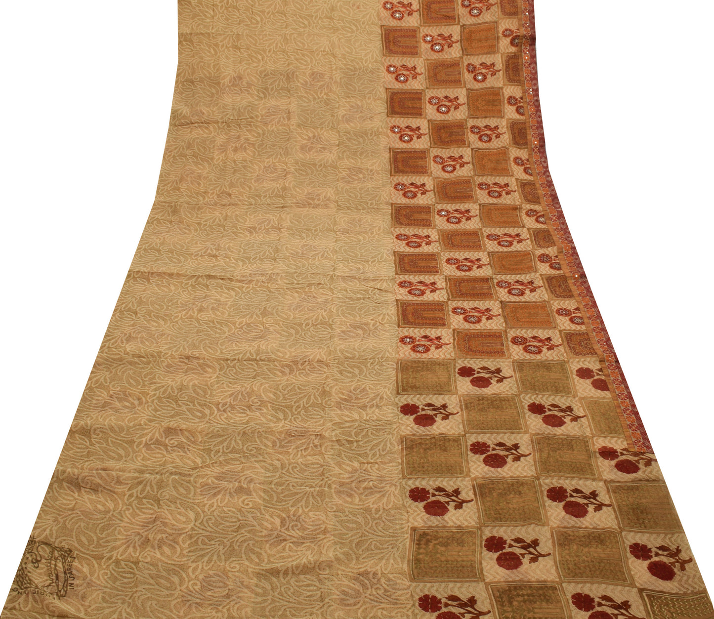 Sushila Vintage Light Brown Saree Pure Georgette Silk Embroidered Sari Fabric