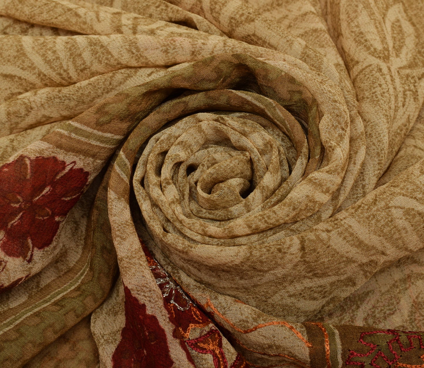 Sushila Vintage Light Brown Saree Pure Georgette Silk Embroidered Sari Fabric