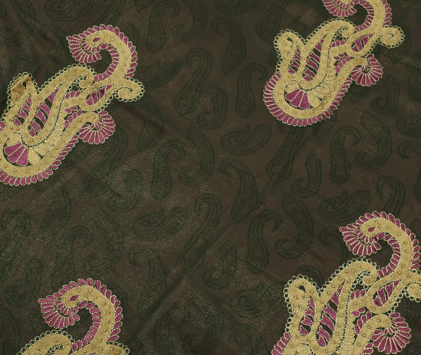 Sushila Vintage Green Saree Blend Georgette Silk Embroidered Floral Sari Fabric