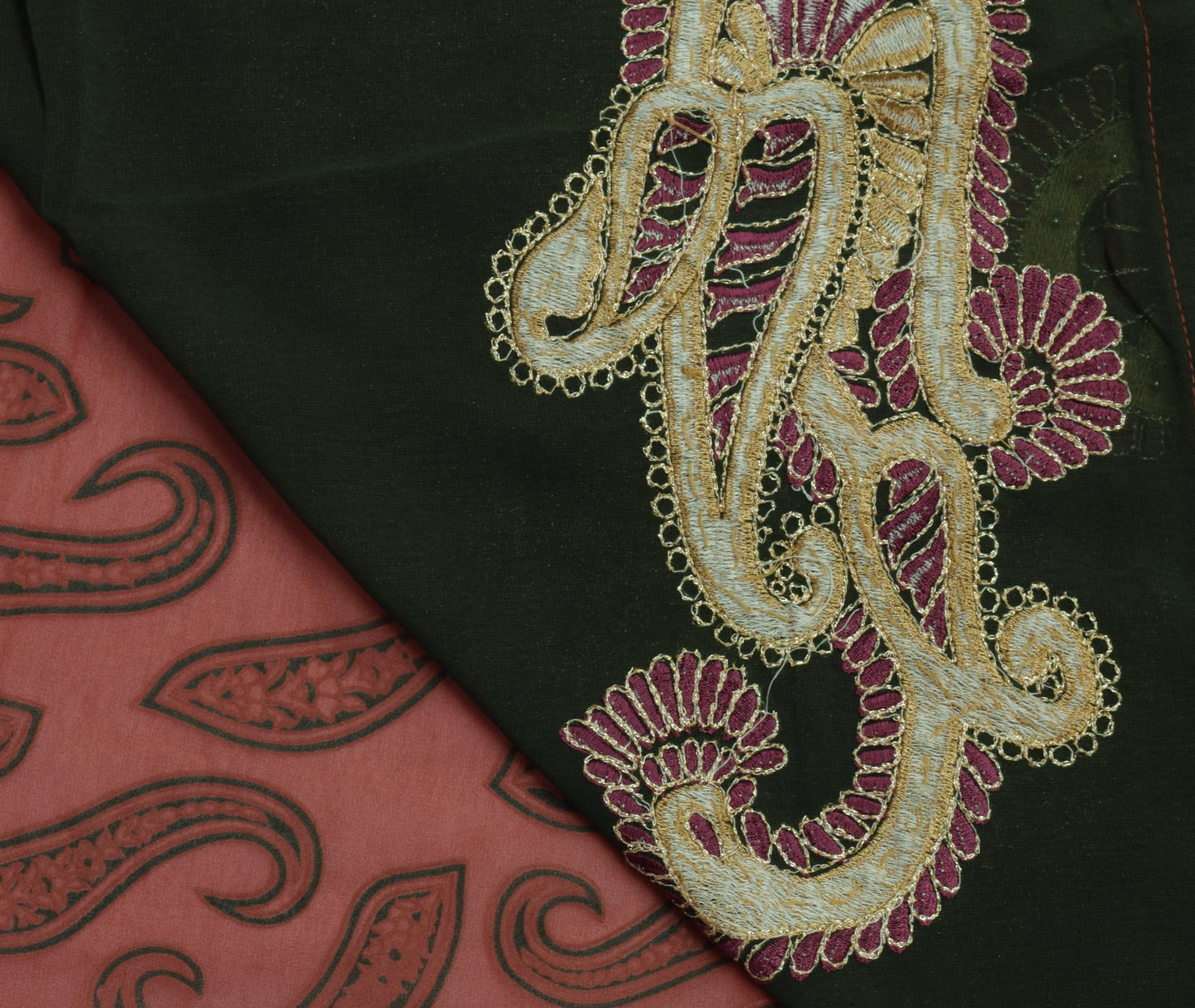 Sushila Vintage Green Saree Blend Georgette Silk Embroidered Floral Sari Fabric