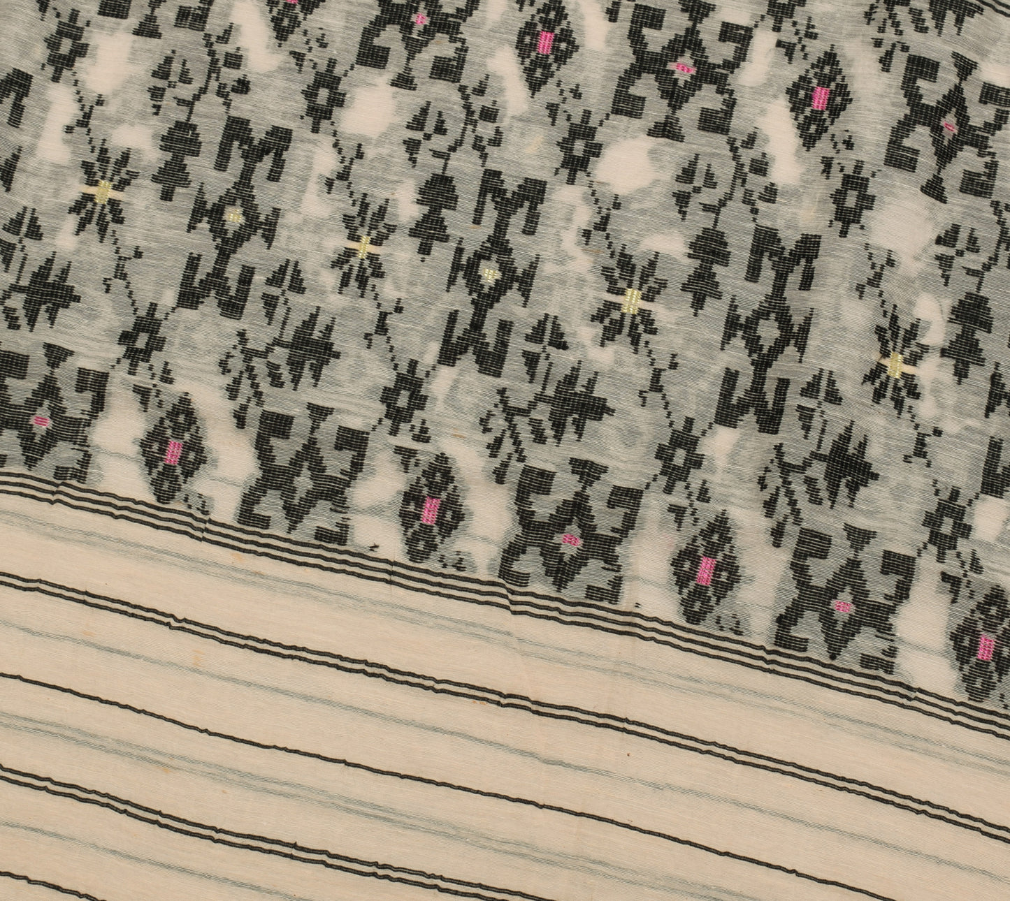 Sushila Vintage Cream Saree Pure Cotton Woven Floral Sari Craft 5 Yard Fabric