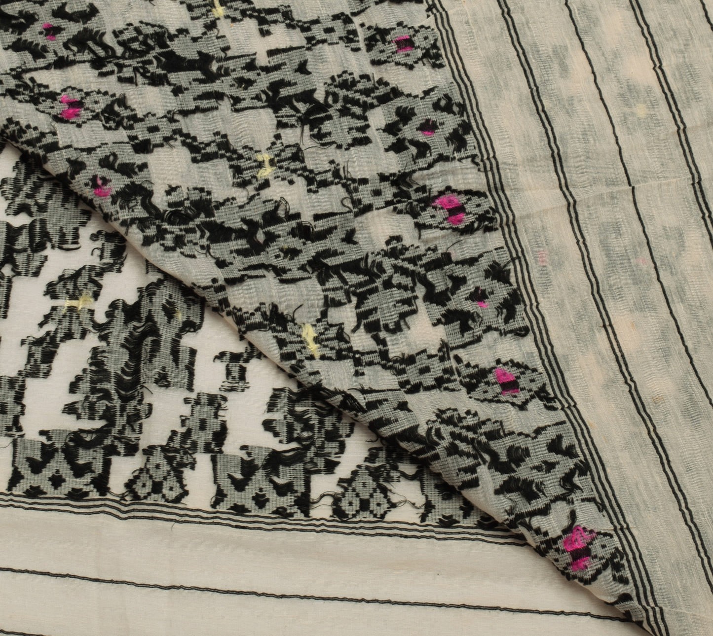 Sushila Vintage Cream Saree Pure Cotton Woven Floral Sari Craft 5 Yard Fabric