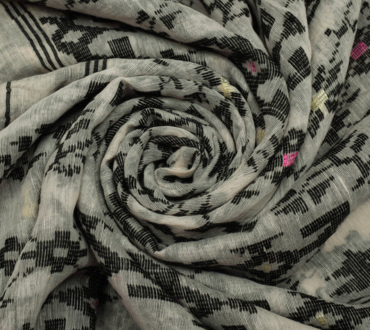 Sushila Vintage Cream Saree Pure Cotton Woven Floral Sari Craft 5 Yard Fabric