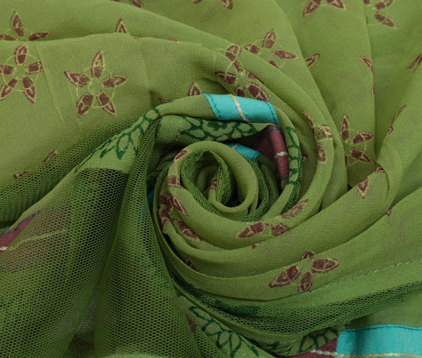 Sushila Vintage Green Saree Pure Georgette Silk Printed Floral Sari Craft Fabric