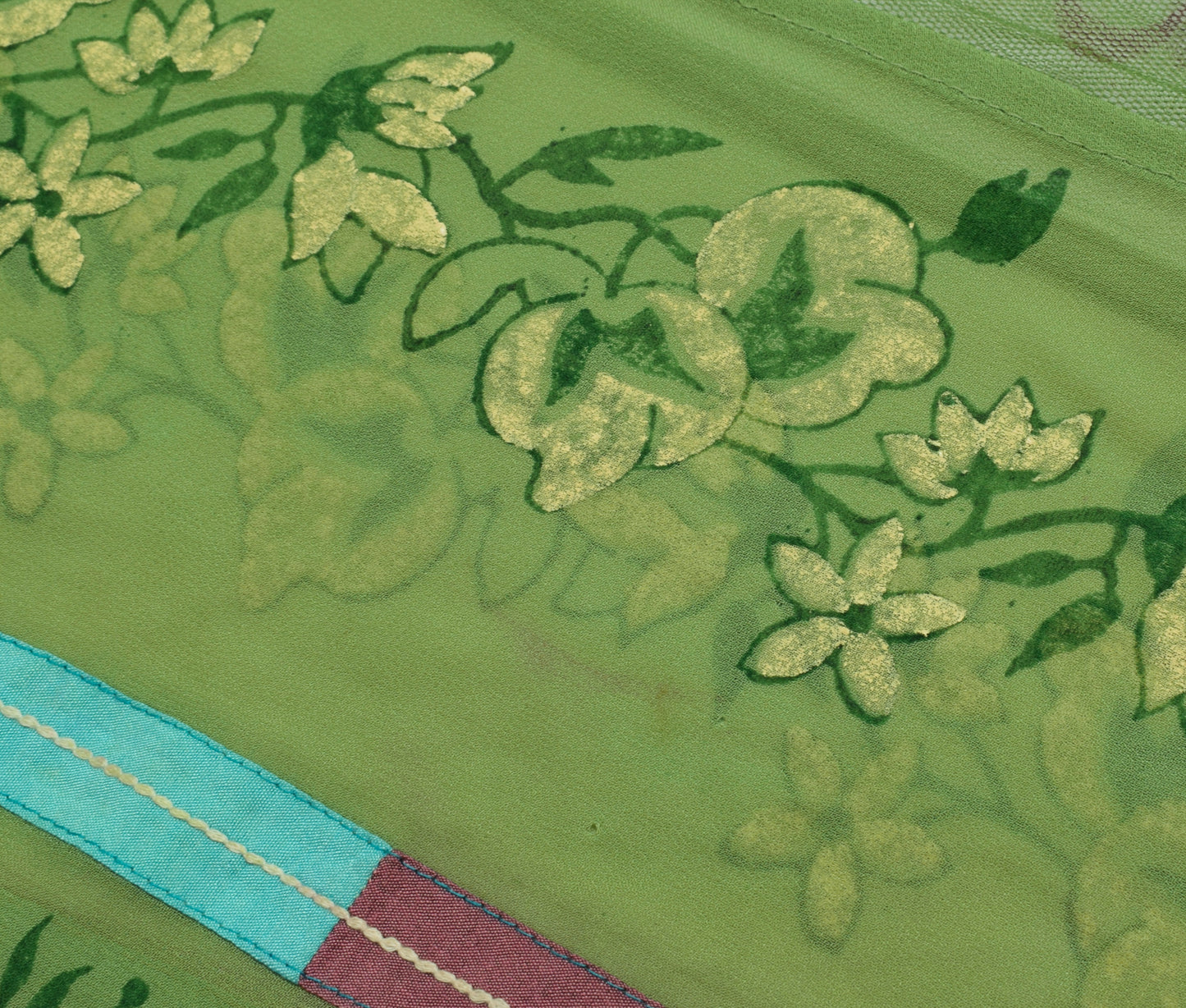 Sushila Vintage Green Saree Pure Georgette Silk Printed Floral Sari Craft Fabric