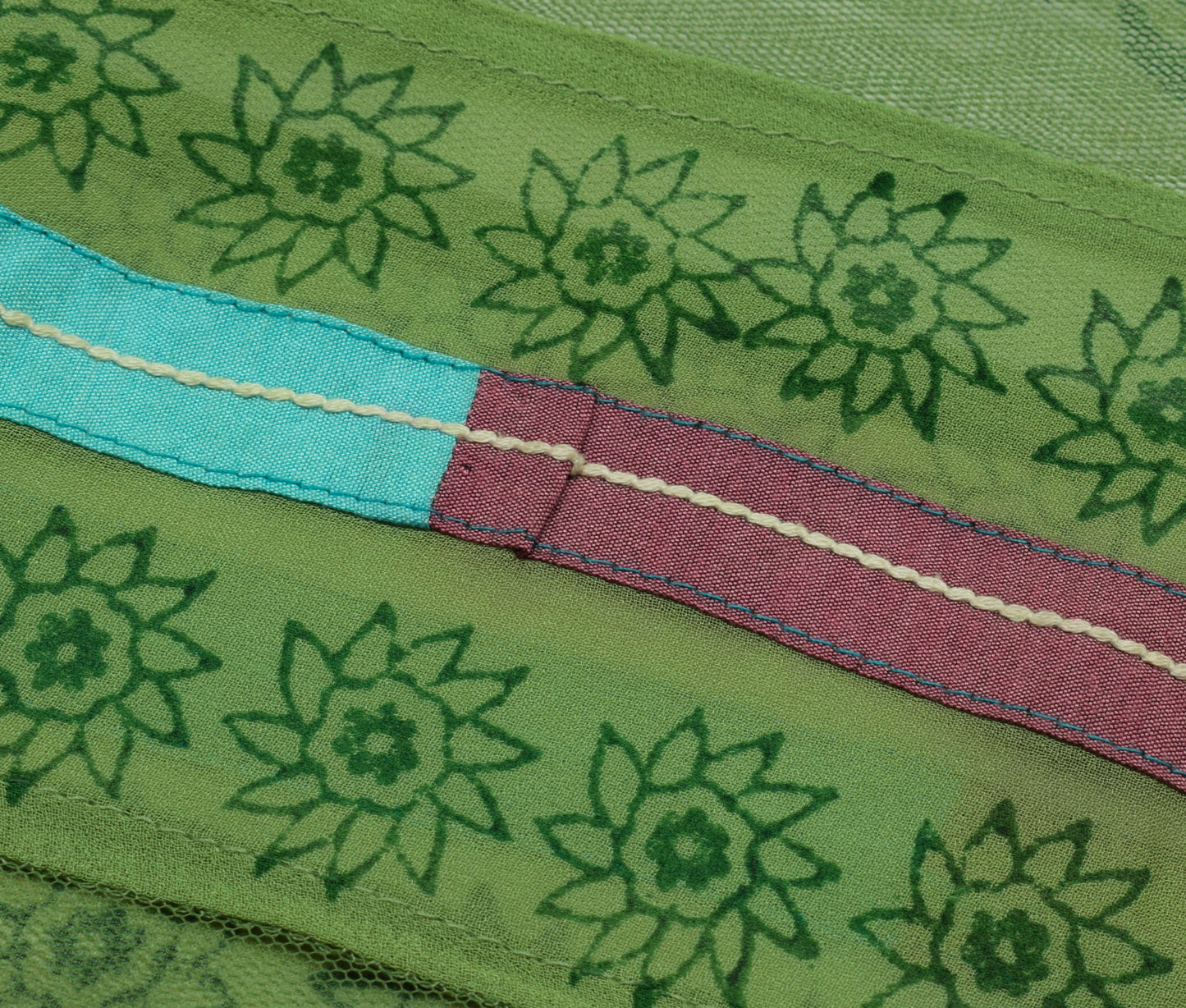 Sushila Vintage Green Saree Pure Georgette Silk Printed Floral Sari Craft Fabric
