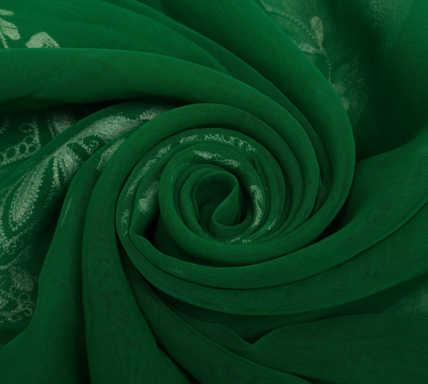 Sushila Vintage Green Saree Blend Georgette Silk Embroidered Floral Sari Fabric