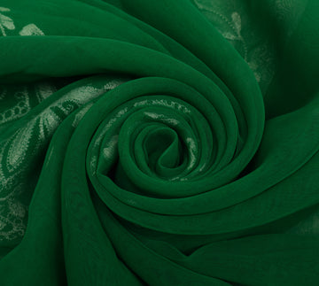 Sushila Vintage Green Saree Blend Georgette Silk Embroidered Floral Sari Fabric