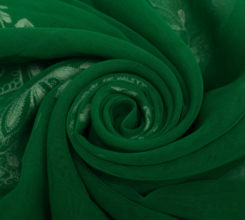 Sushila Vintage Green Saree Blend Georgette Silk Embroidered Floral Sari Fabric