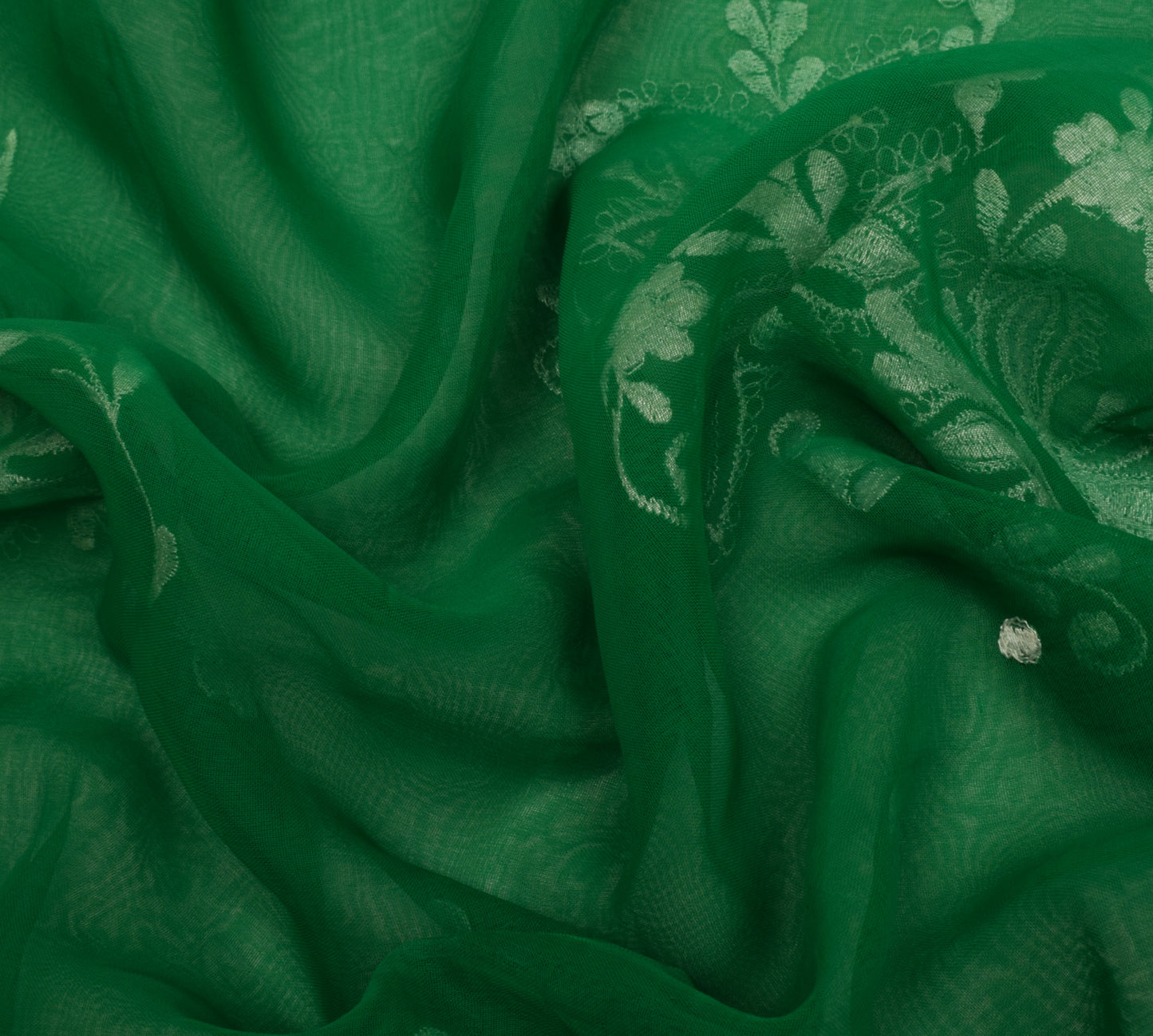 Sushila Vintage Green Saree Blend Georgette Silk Embroidered Floral Sari Fabric