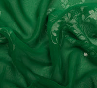 Sushila Vintage Green Saree Blend Georgette Silk Embroidered Floral Sari Fabric