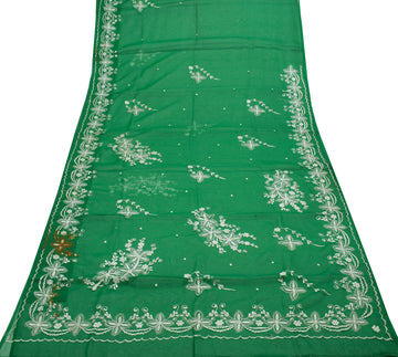 Sushila Vintage Green Saree Blend Georgette Silk Embroidered Floral Sari Fabric
