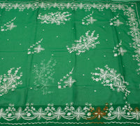 Sushila Vintage Green Saree Blend Georgette Silk Embroidered Floral Sari Fabric