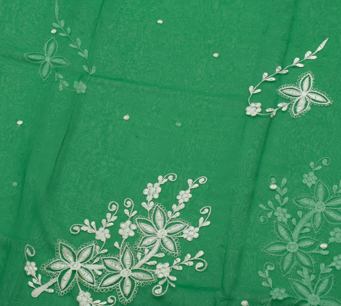 Sushila Vintage Green Saree Blend Georgette Silk Embroidered Floral Sari Fabric