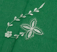 Sushila Vintage Green Saree Blend Georgette Silk Embroidered Floral Sari Fabric