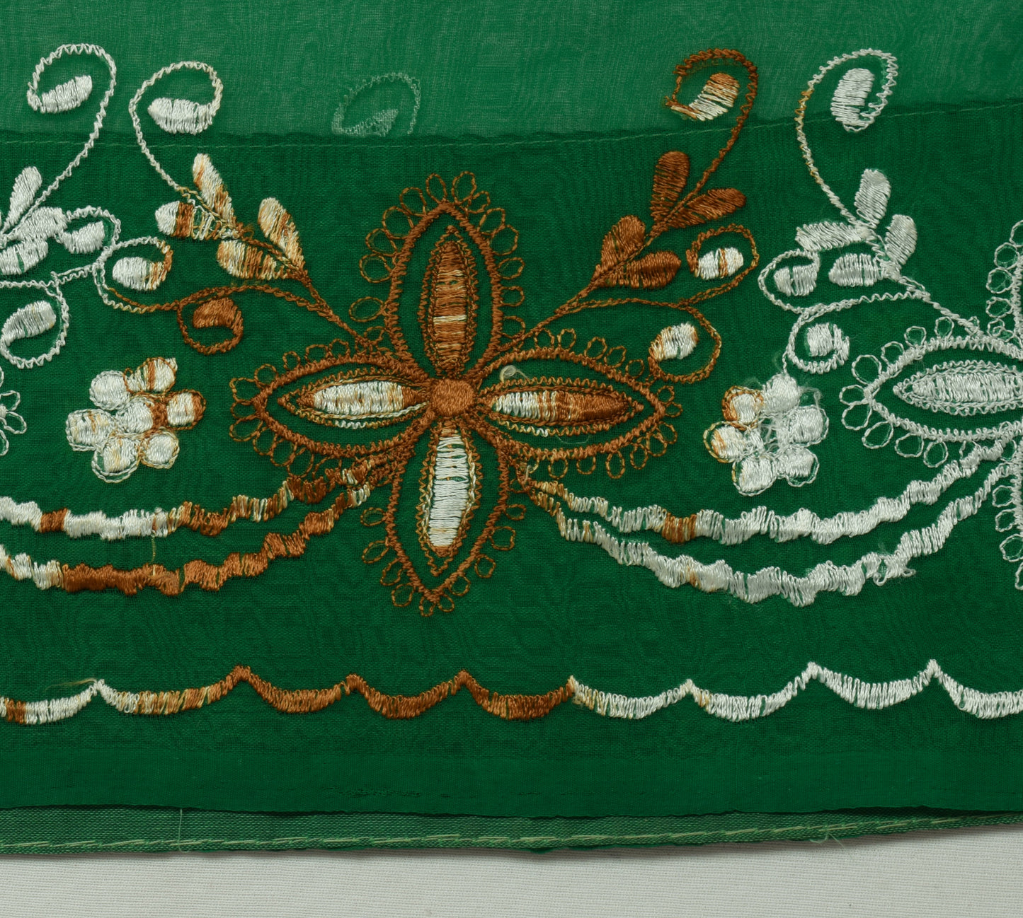 Sushila Vintage Green Saree Blend Georgette Silk Embroidered Floral Sari Fabric