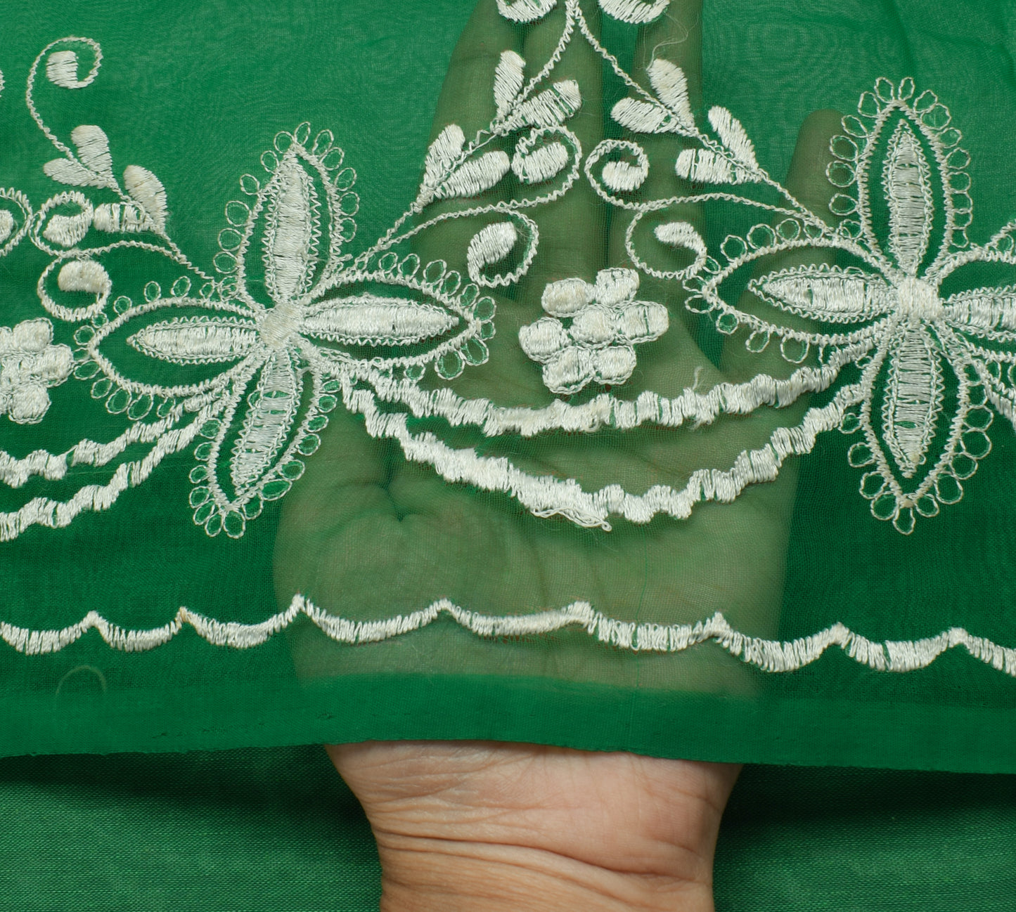 Sushila Vintage Green Saree Blend Georgette Silk Embroidered Floral Sari Fabric