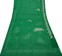 Sushila Vintage Green Saree Blend Georgette Silk Embroidered Floral Sari Fabric