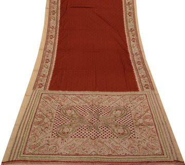Sushila Vintage Indian Maroon Saree Blend Silk Printed Sari Craft 5 Yard Fabric