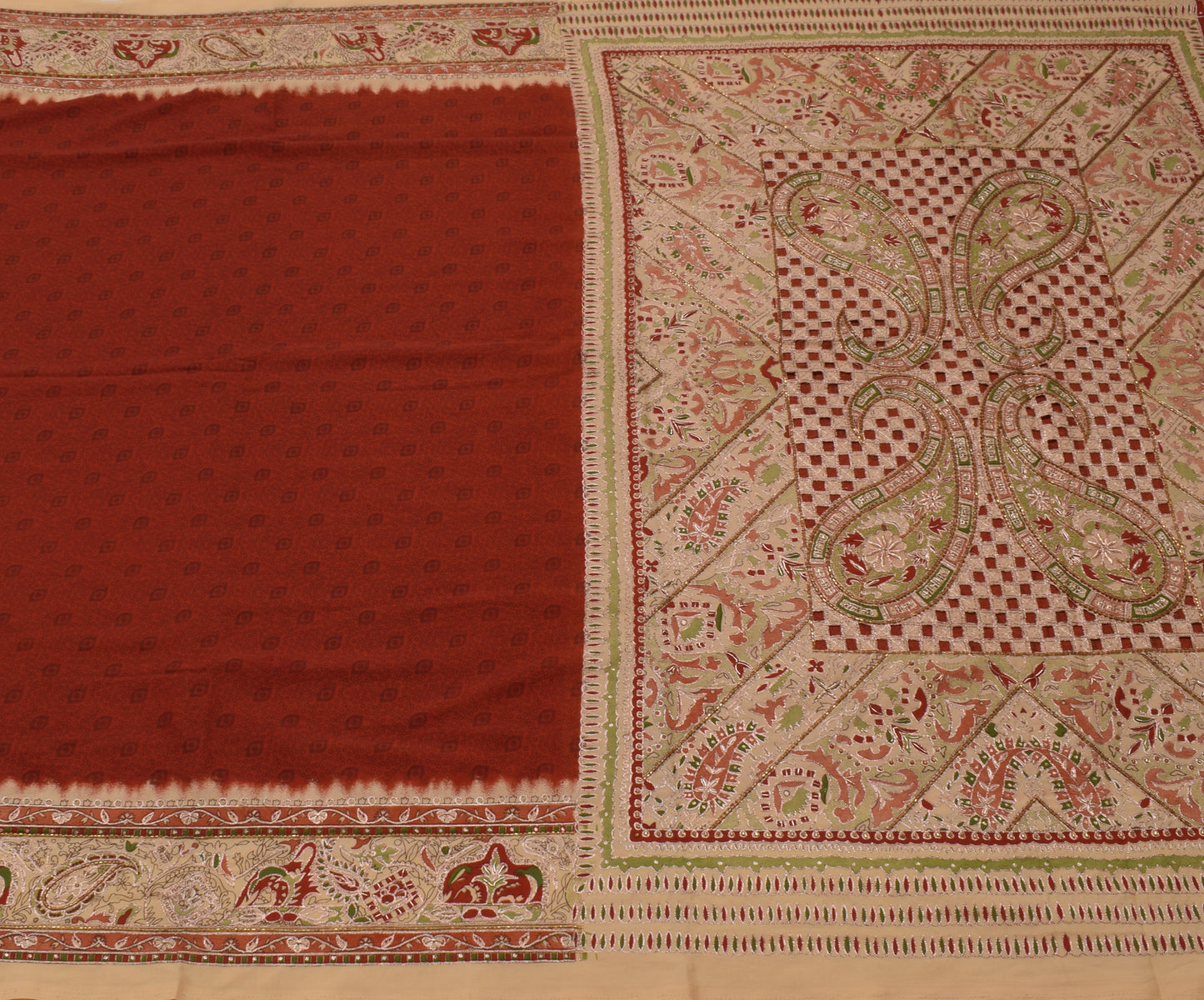 Sushila Vintage Indian Maroon Saree Blend Silk Printed Sari Craft 5 Yard Fabric