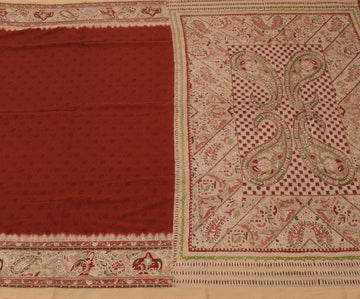 Sushila Vintage Indian Maroon Saree Blend Silk Printed Sari Craft 5 Yard Fabric