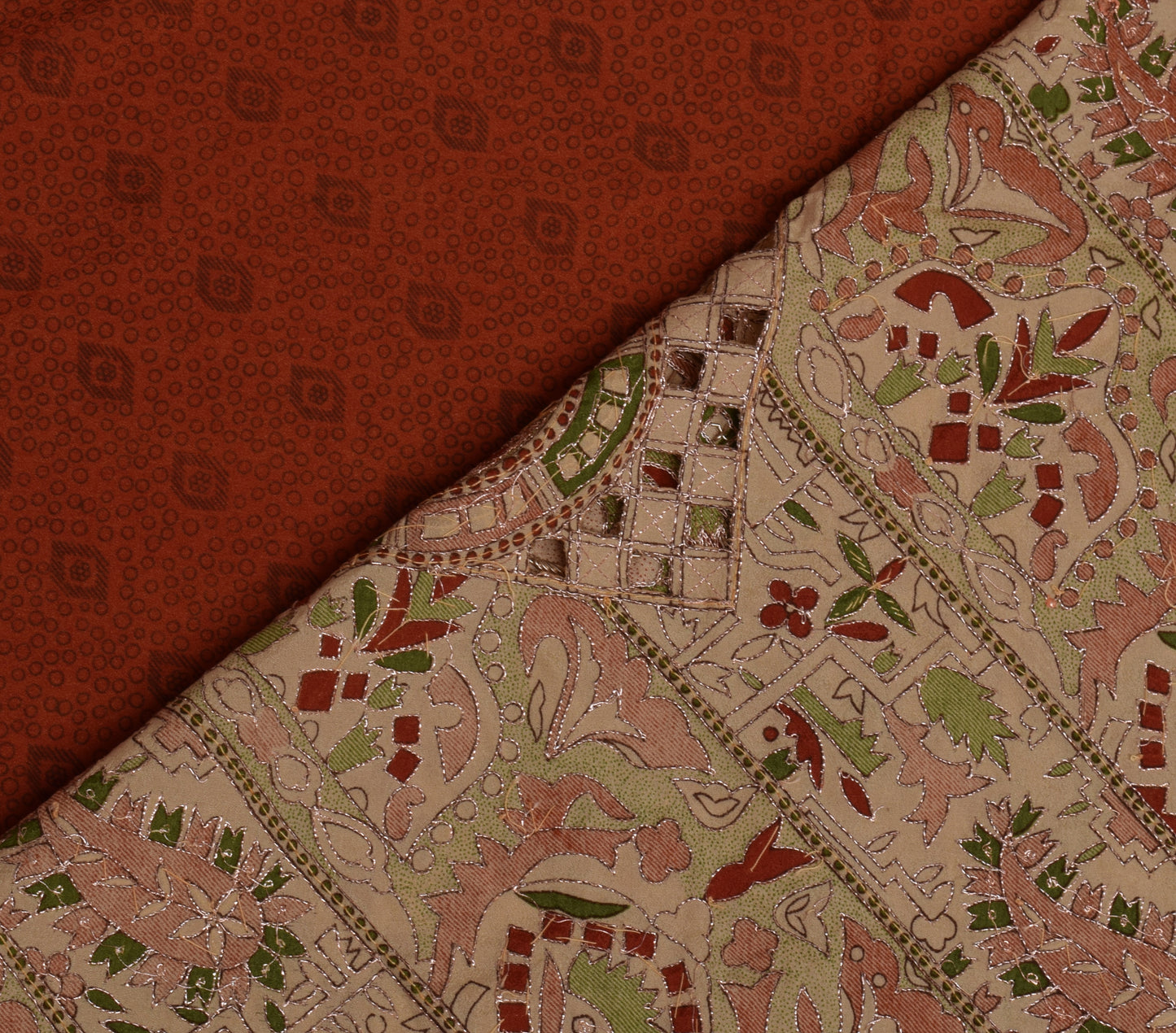 Sushila Vintage Indian Maroon Saree Blend Silk Printed Sari Craft 5 Yard Fabric