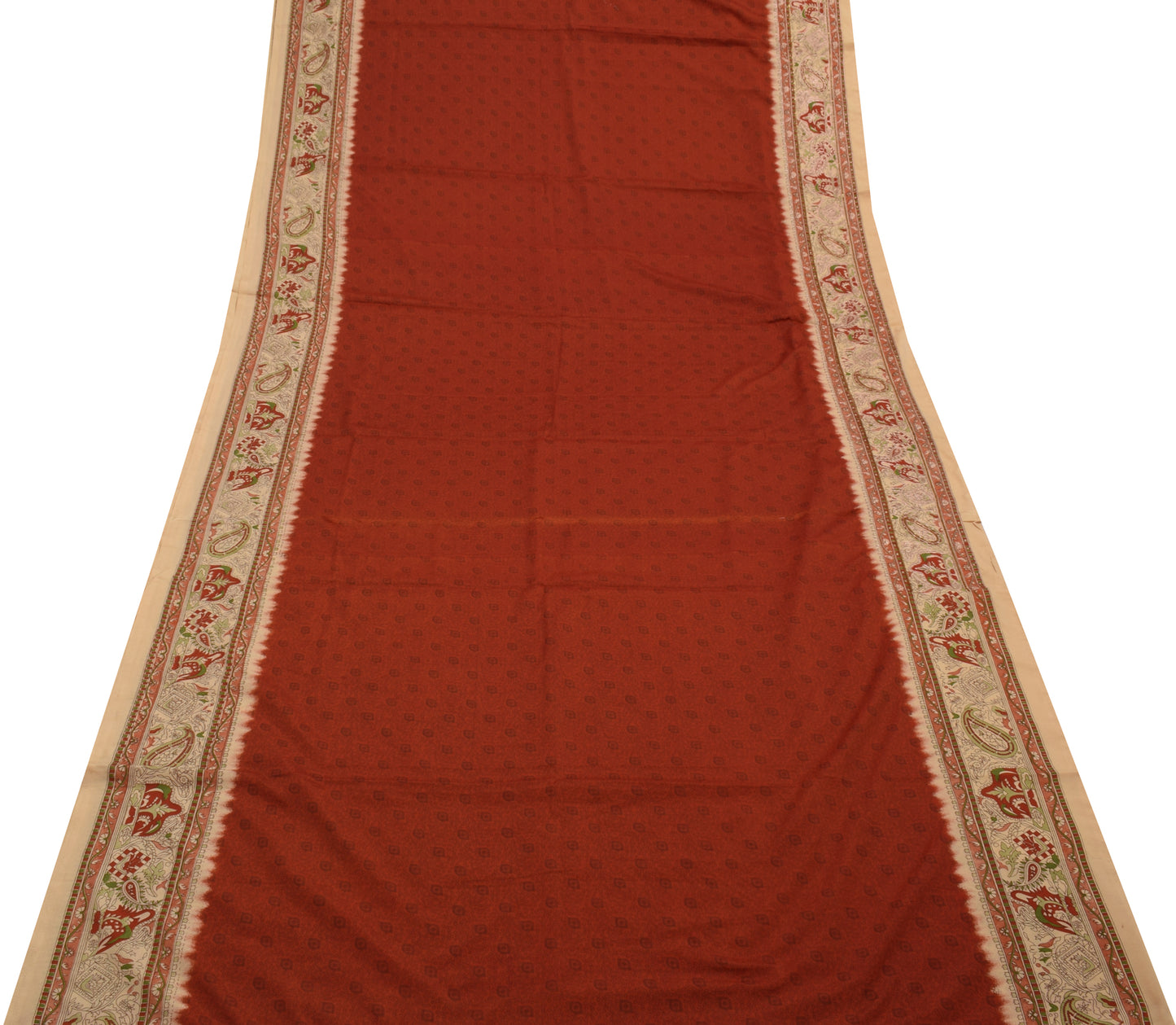 Sushila Vintage Indian Maroon Saree Blend Silk Printed Sari Craft 5 Yard Fabric